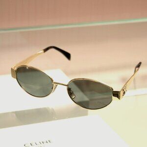 CELINE Triomphe Oval Sunglasses In Metal GOLD